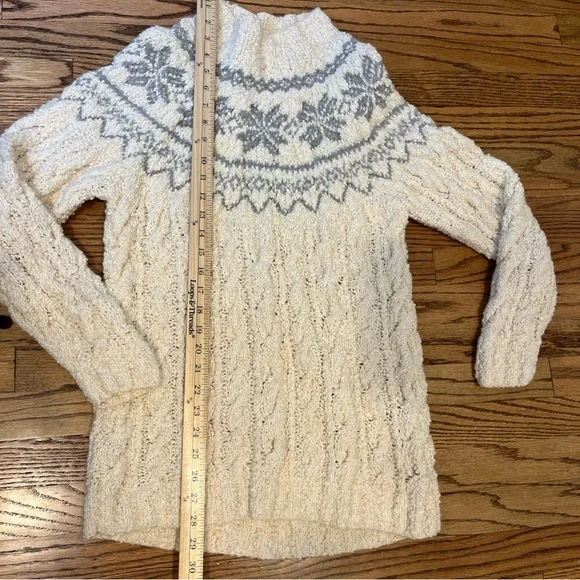 90s Jones New York Hand Knit Sweater S Ivory Gray Fair Isle Fisherman Wool Blend - Picture 6 of 8